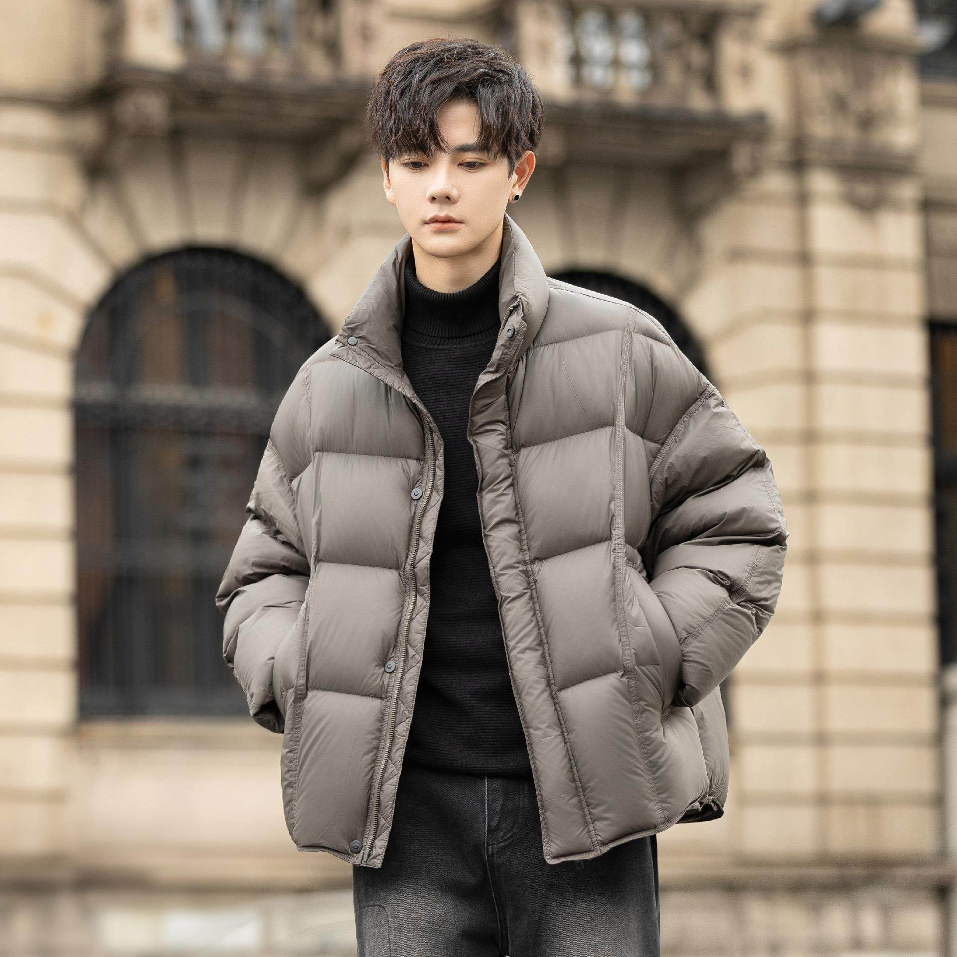 男士羽绒服2025新款立领加绒加厚保暖冬季高充绒量泡芙面包服外套