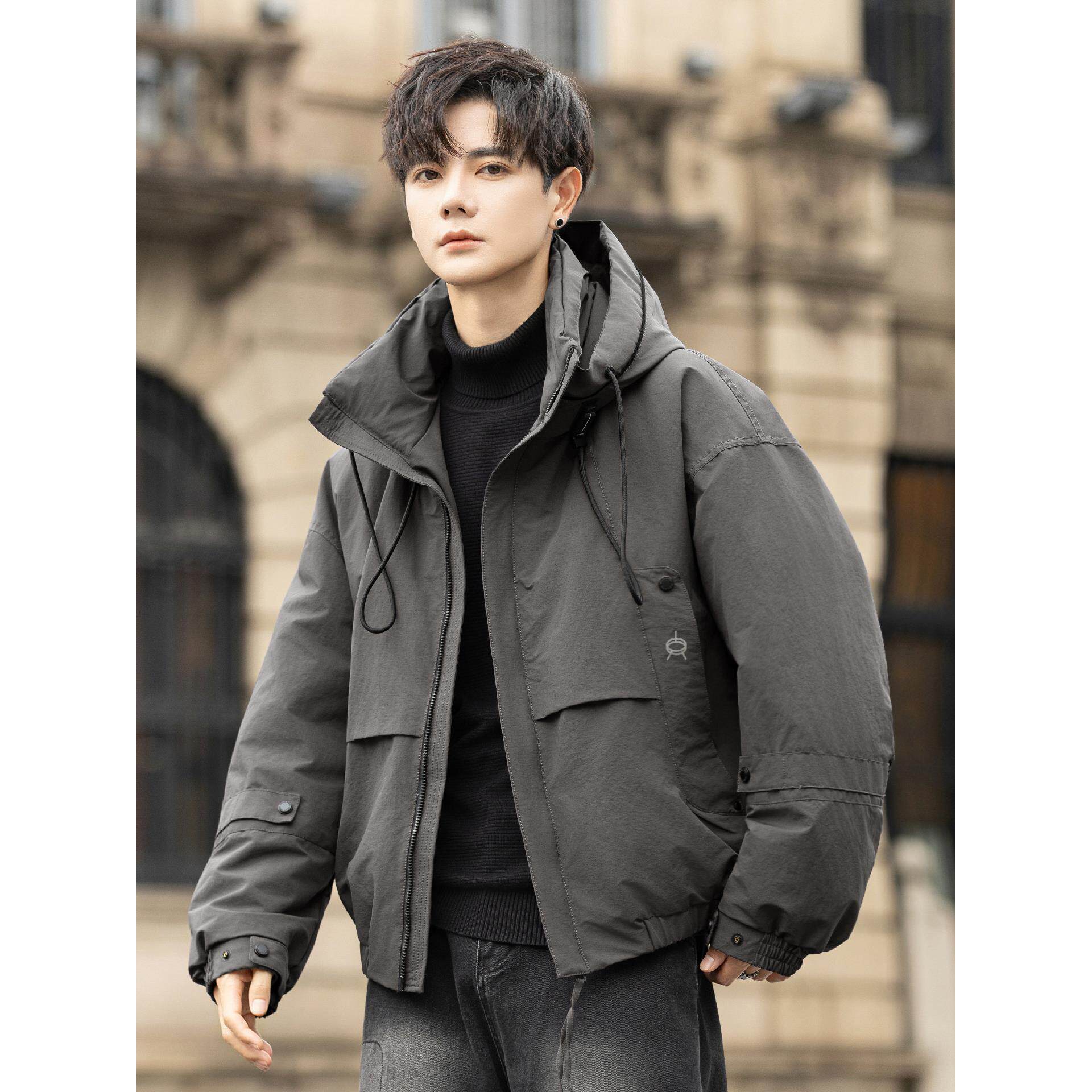 设计感连帽羽绒服男士2025冬季新款加厚保暖学生宽松冬装短款外套