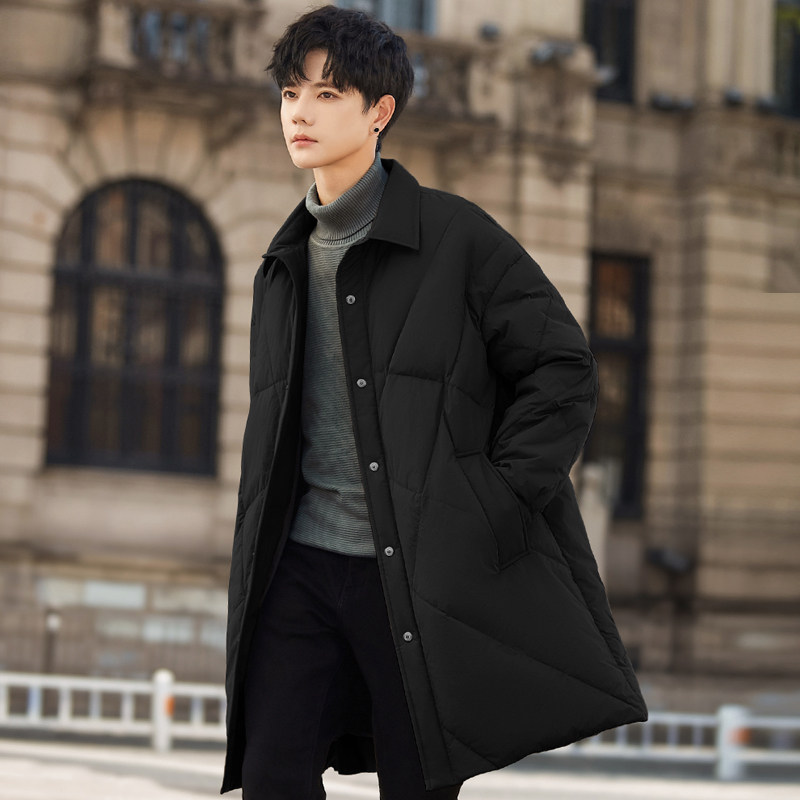 90白鸭绒轻薄款羽绒服男士中长款秋冬季2024新款加厚高端菱格外套