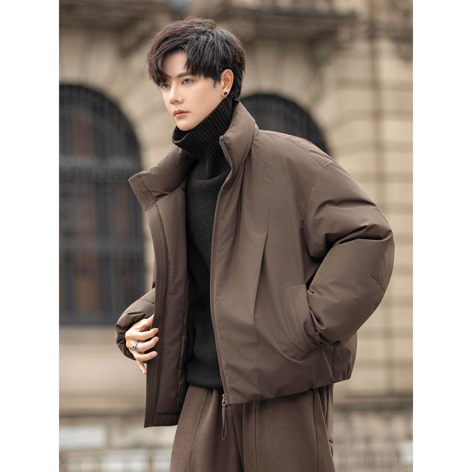 羽绒服男2025冬季新款设计感宽松百搭加厚保暖立领面包服短款外套