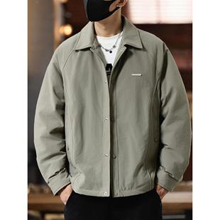 高端美式轻薄教练夹克男士羽绒服冬季新款复古痞帅翻领外套衬衫男