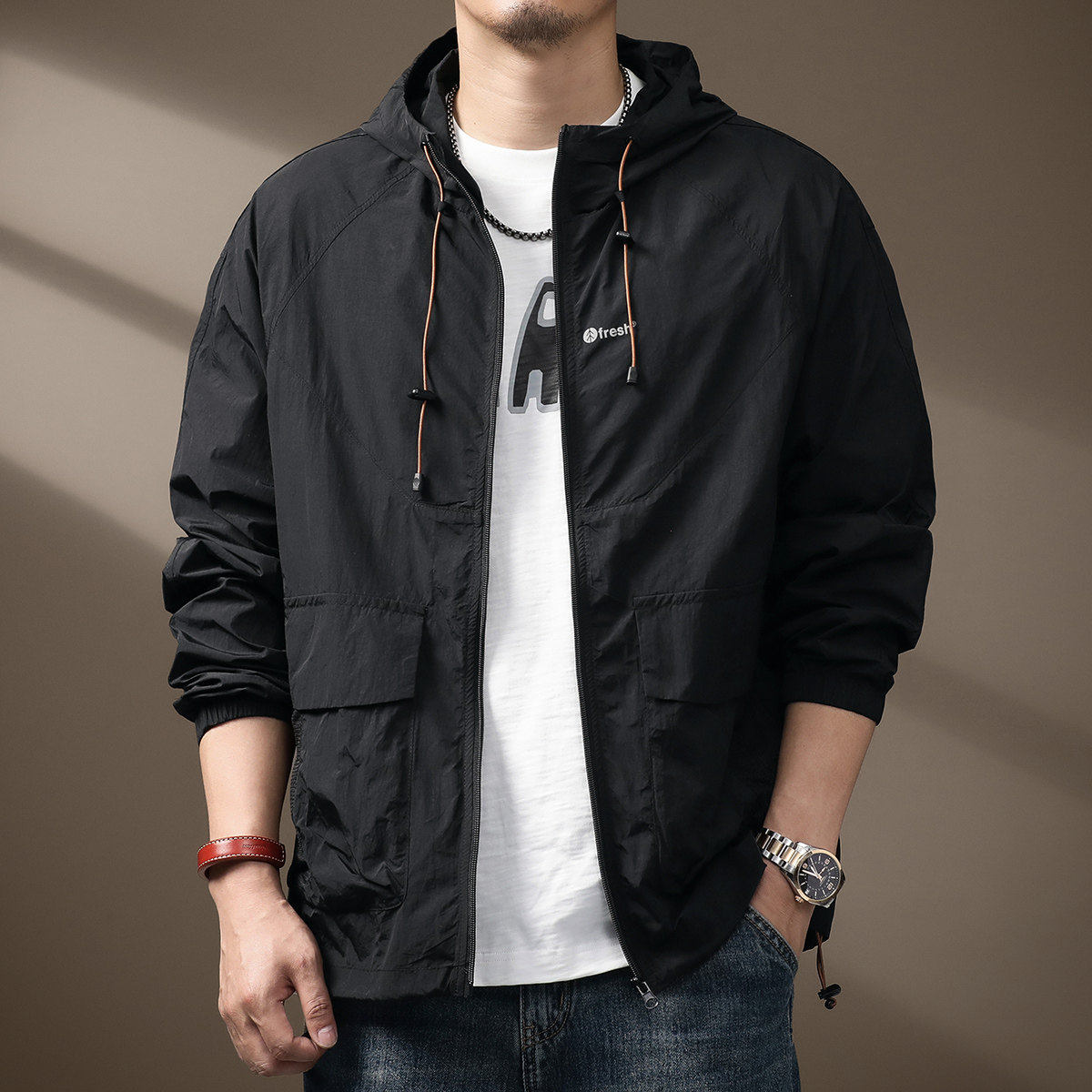 美式复古高端冲锋衣外套男秋季新款夹克户外透气工装钓鱼防晒衣男