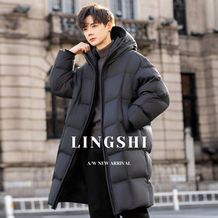 极寒高充绒量连帽男士羽绒服中长款2025新款冬季保暖加厚面包外套