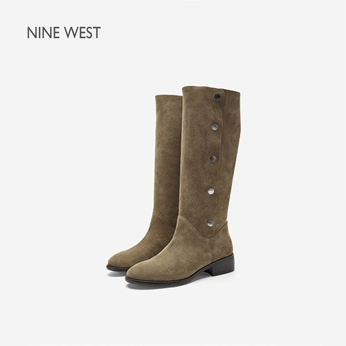 NineWest/玖熙复古排扣长筒靴女