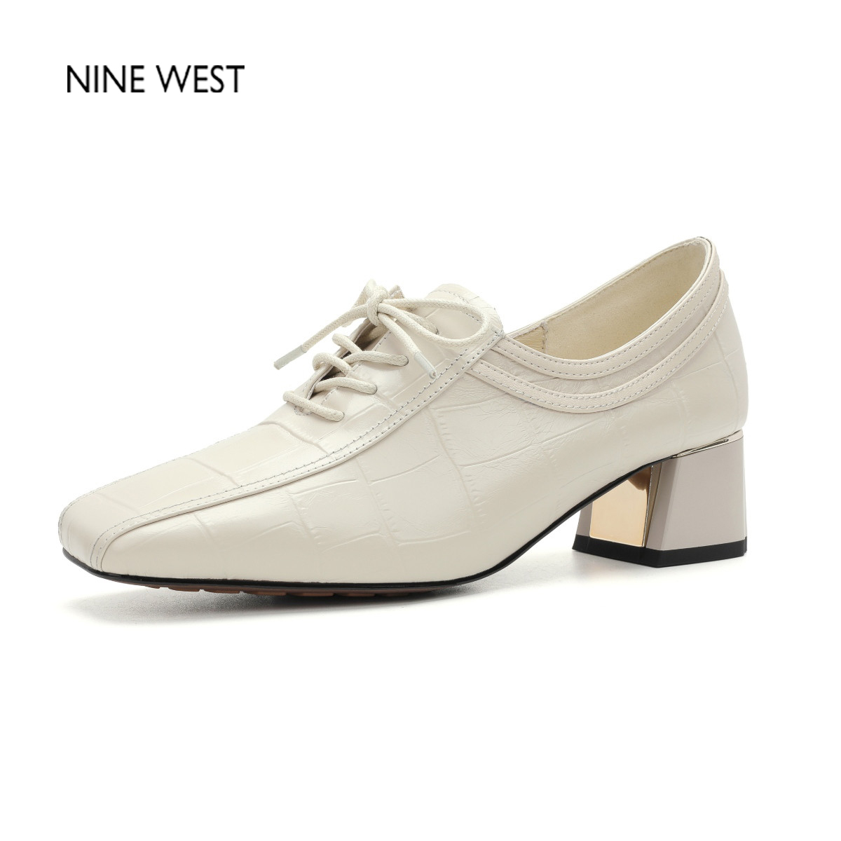 玖熙方头英伦风系带乐福鞋