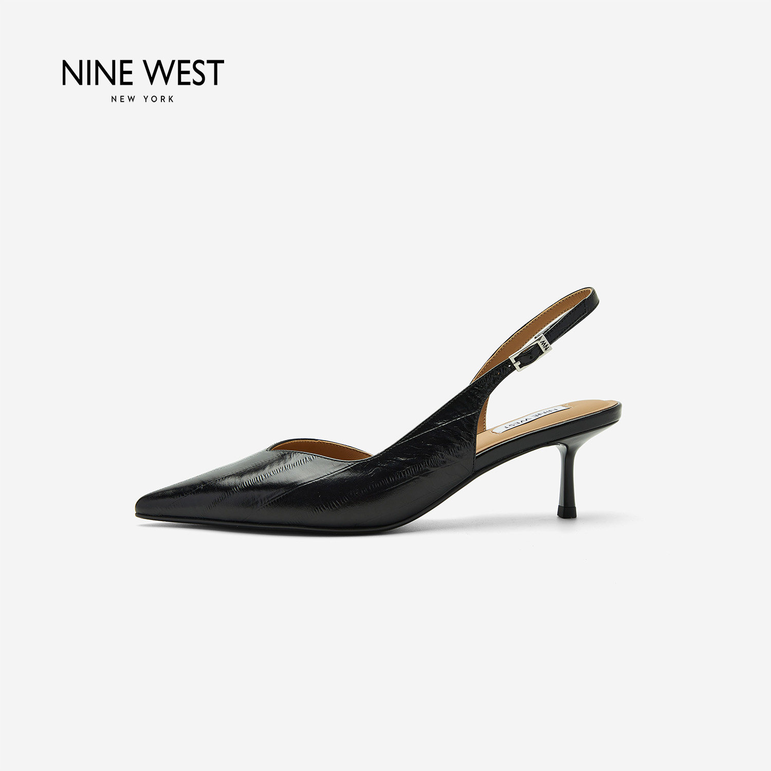 奥莱Nine West/玖熙2026年高跟包头凉鞋女尖头鳗鱼纹通勤女鞋