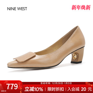 女职业通勤气质高跟鞋 奥莱专供Nine 方扣粗跟单鞋 玖熙法式 West