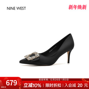 West 女款 玖熙尖头水钻绝美高跟鞋 细跟单鞋 气质皮鞋 奥莱专供Nine