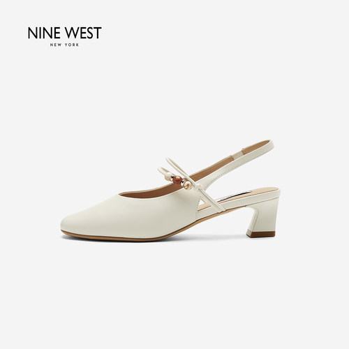 NineWest/玖熙真皮后空凉鞋女