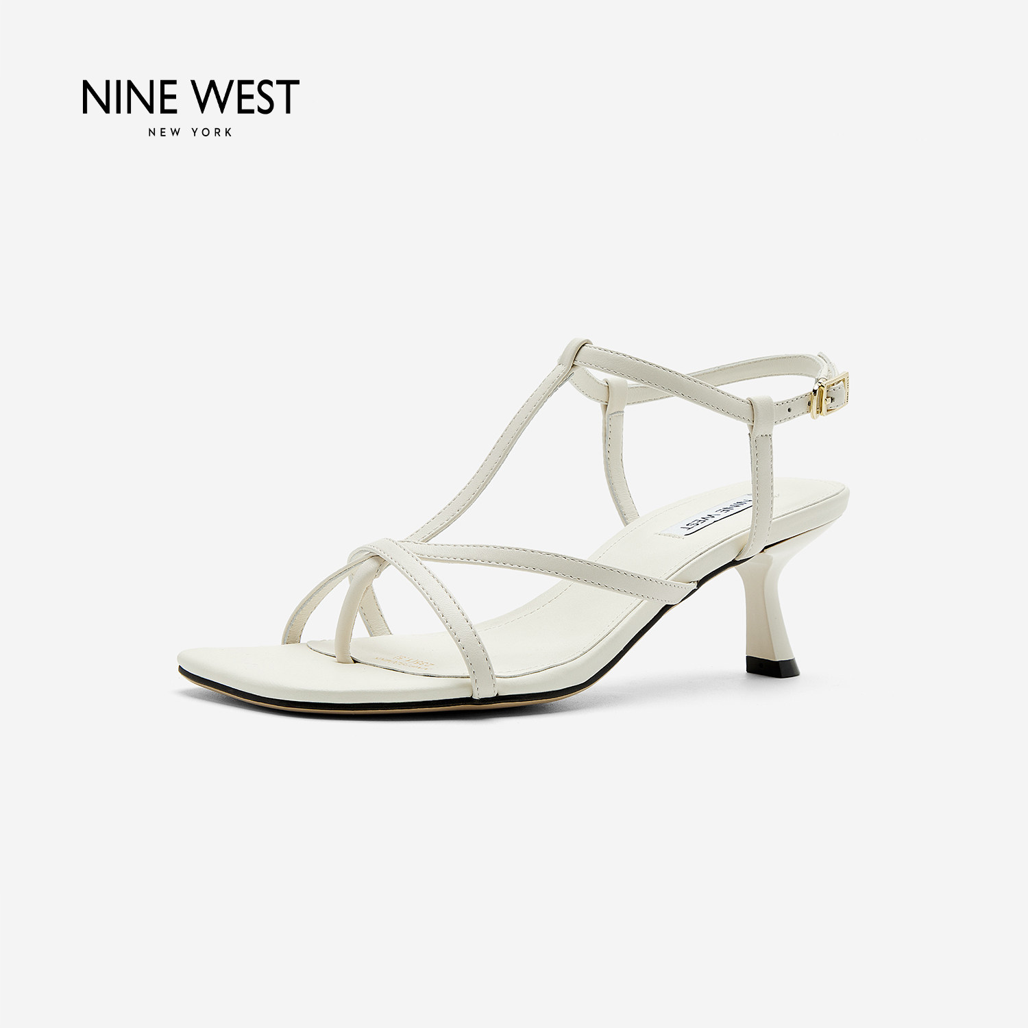奥莱专供Nine West/玖熙夏季新款一字扣带高跟凉鞋女百搭通勤女鞋