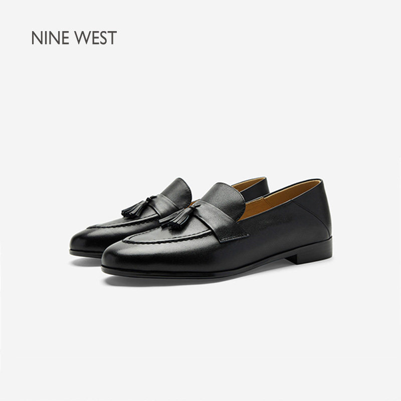 奥莱专供Nine West/玖熙流苏乐福鞋女英伦风小皮鞋低跟深口单鞋女