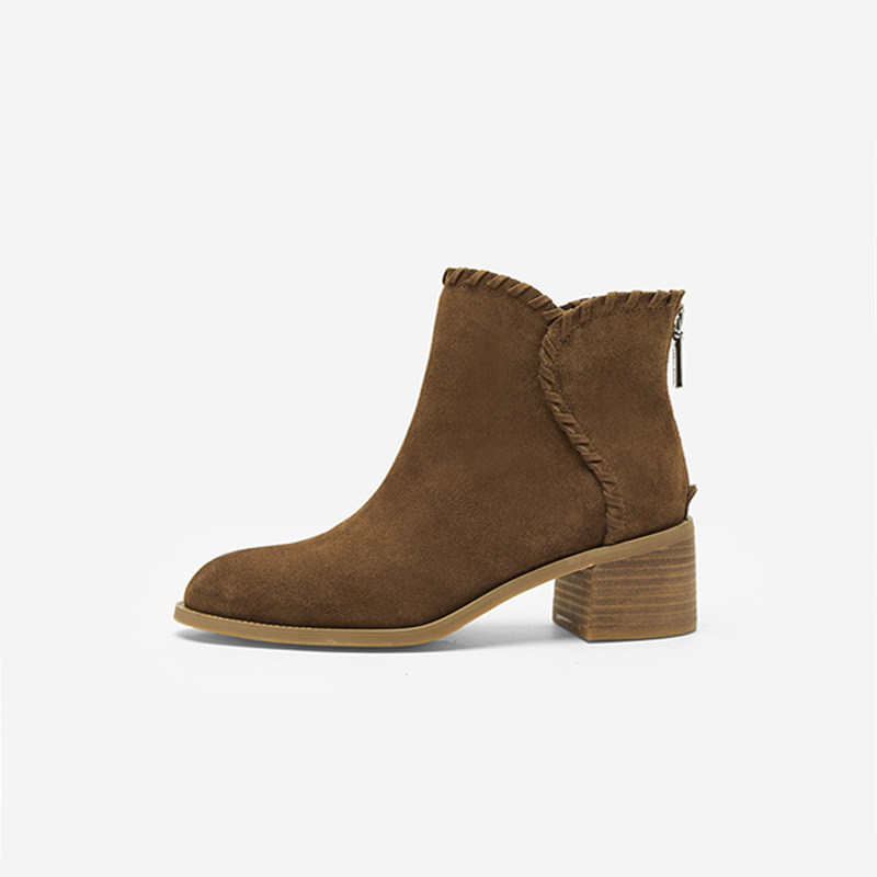 奥莱专供Nine West/玖熙2025年绒里短靴女复古高跟通勤时装靴女