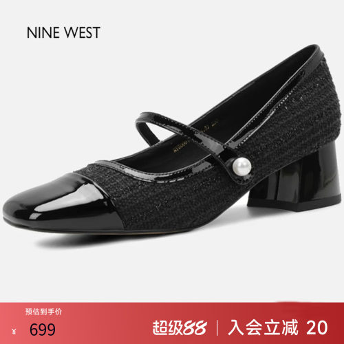 玖熙小香风珍珠漆皮玛丽珍鞋