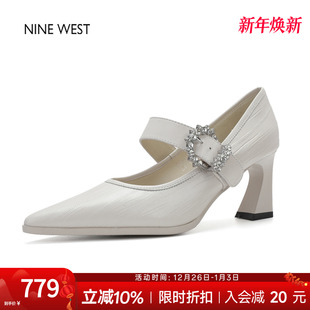 女水钻一字扣带玛丽珍鞋 奥莱专供Nine 尖头高跟鞋 玖熙法式 West