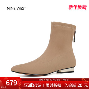复古通勤尖头短靴弹力瘦瘦靴气质靴子 玖熙韩版 奥莱专供Nine West