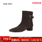 奥莱专供Nine West 玖熙粗跟西部靴切尔西女靴气质短靴尖头靴子冬