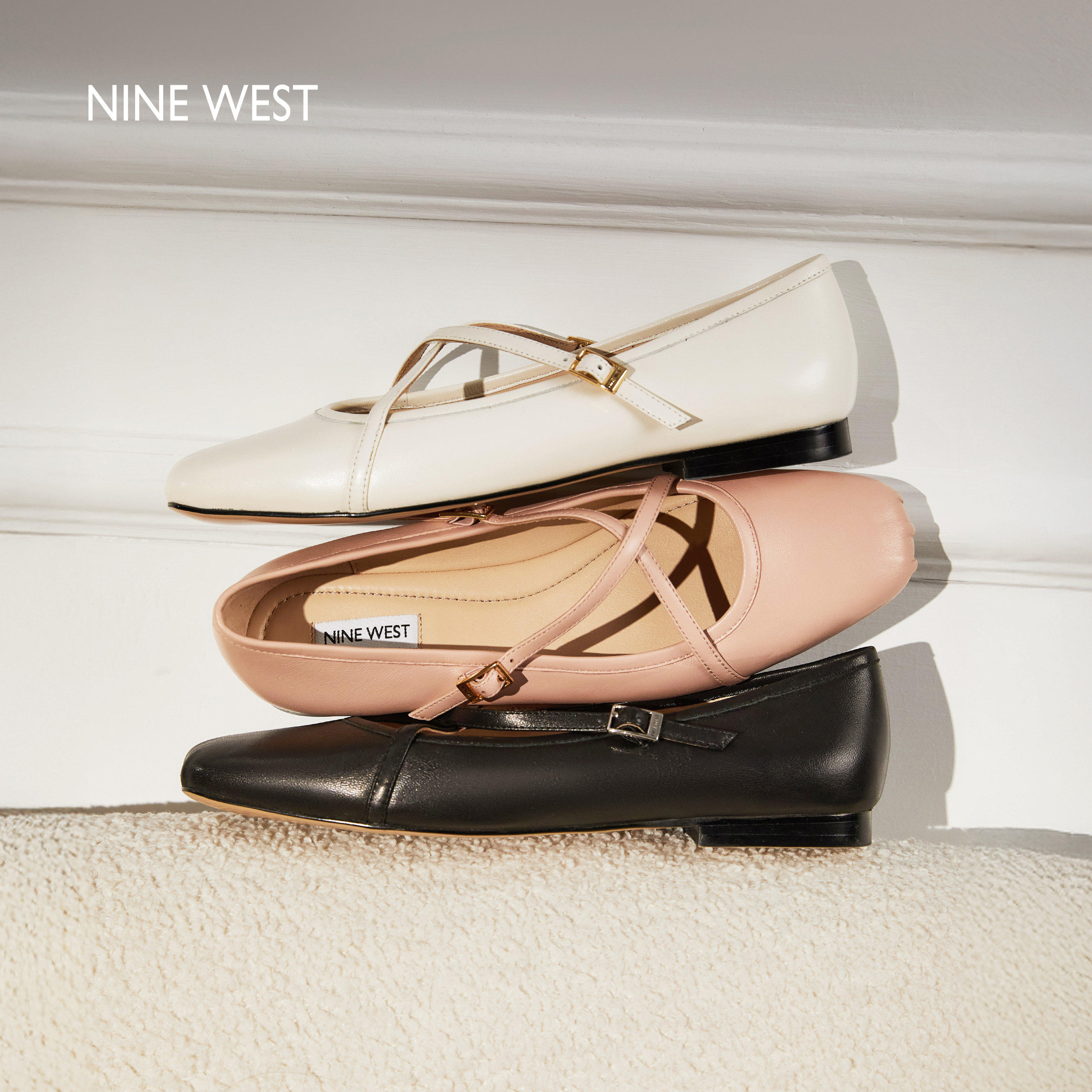 Nine West/玖熙羊皮玛丽珍女鞋2025秋冬新款猪鼻平底芭蕾浅口单鞋,女鞋,玛丽珍鞋,淘宝优惠券,粉丝福利购,淘宝优惠卷