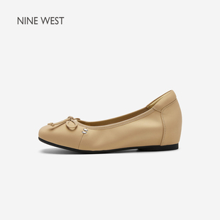 奥莱专供Nine West/玖熙2026年春季方头蝴蝶结内增高平底鞋女通勤