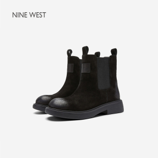 Nine West/玖熙厚底切尔西靴女磨砂百搭短靴秋冬时尚百搭短筒靴
