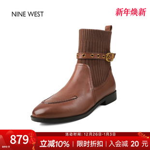复古弹力瘦瘦靴袜靴粗跟短靴女款 玖熙法式 靴子 West 奥莱专供Nine