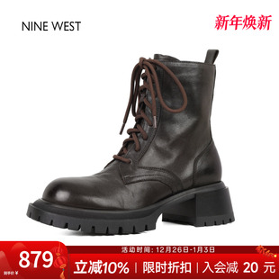 奥莱专供Nine 玖熙英伦风复古马丁靴烟筒靴粗跟短靴高跟靴子 West