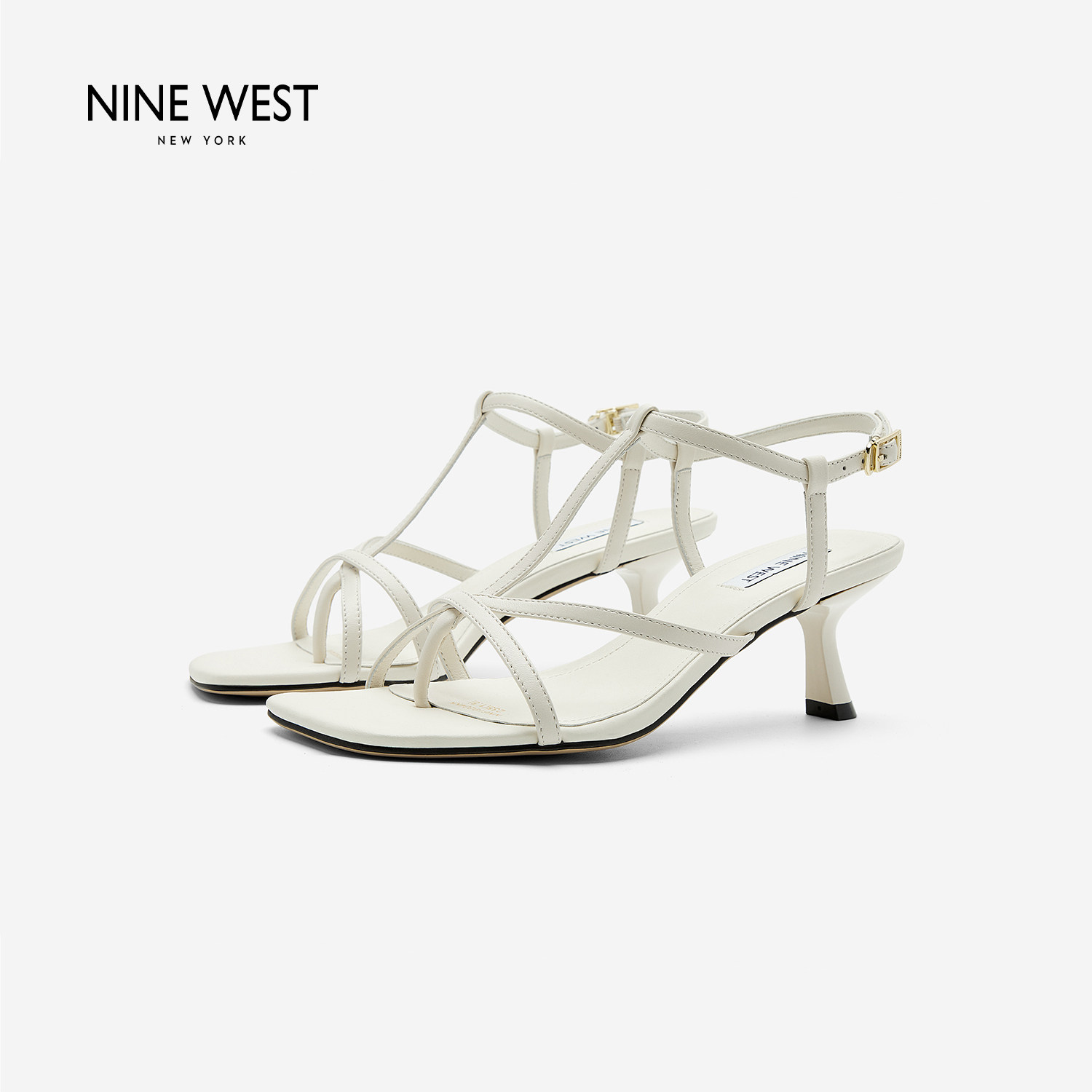 奥莱专供Nine West/玖熙夏季新款一字扣带高跟凉鞋女百搭通勤女鞋