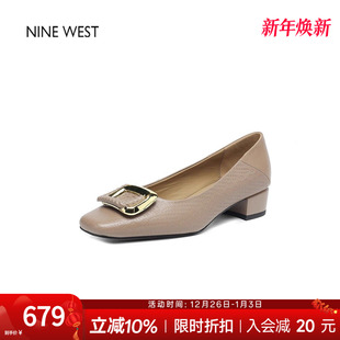 West 舒适粗跟单鞋 玖熙方扣不累脚小高跟鞋 皮鞋 女款 奥莱专供Nine