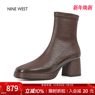 短靴靴子女 玖熙防水台高跟弹力瘦瘦靴巨好看 奥莱专供Nine West