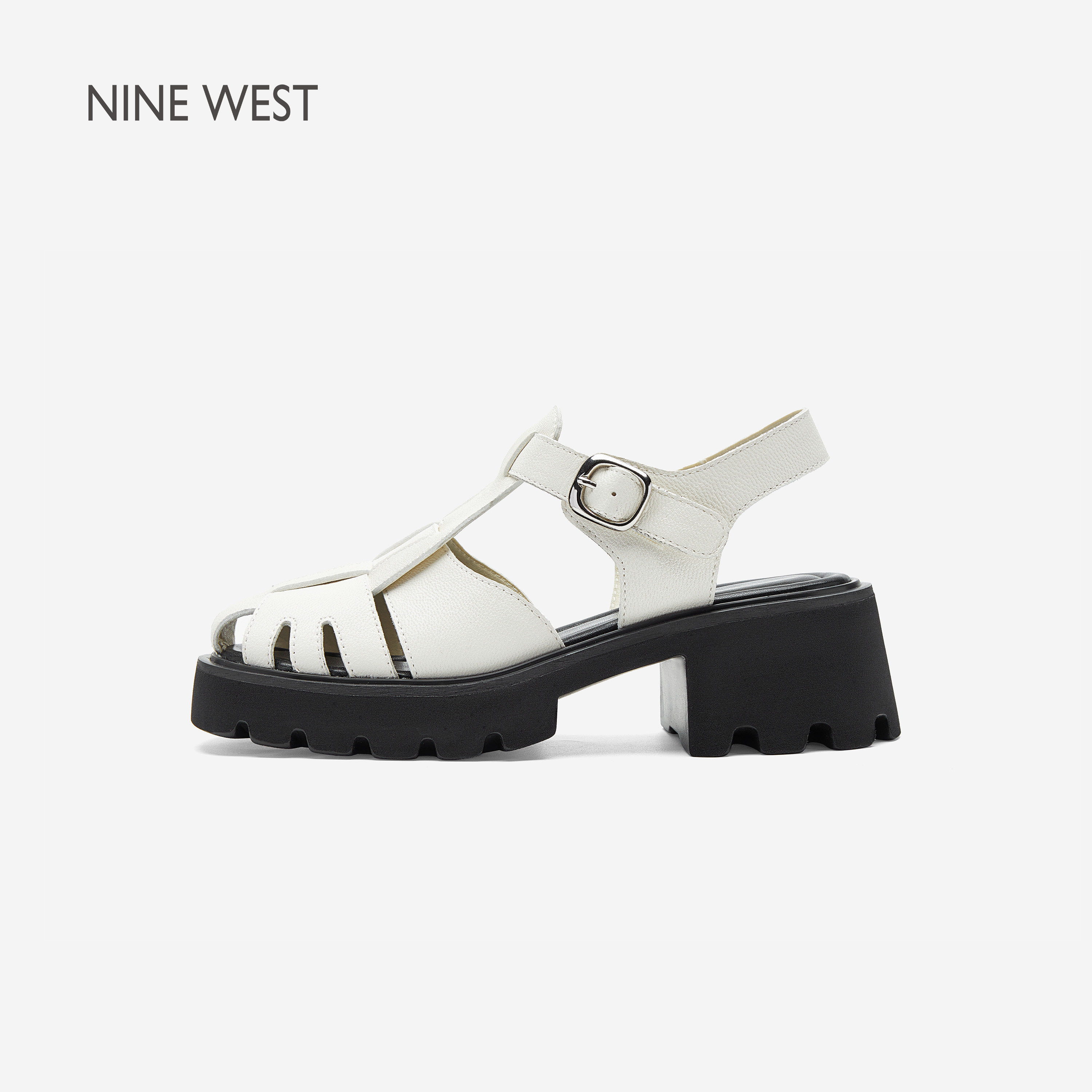奥莱Nine West/玖熙2026时尚休闲凉鞋粗跟增高百搭罗马凉鞋女