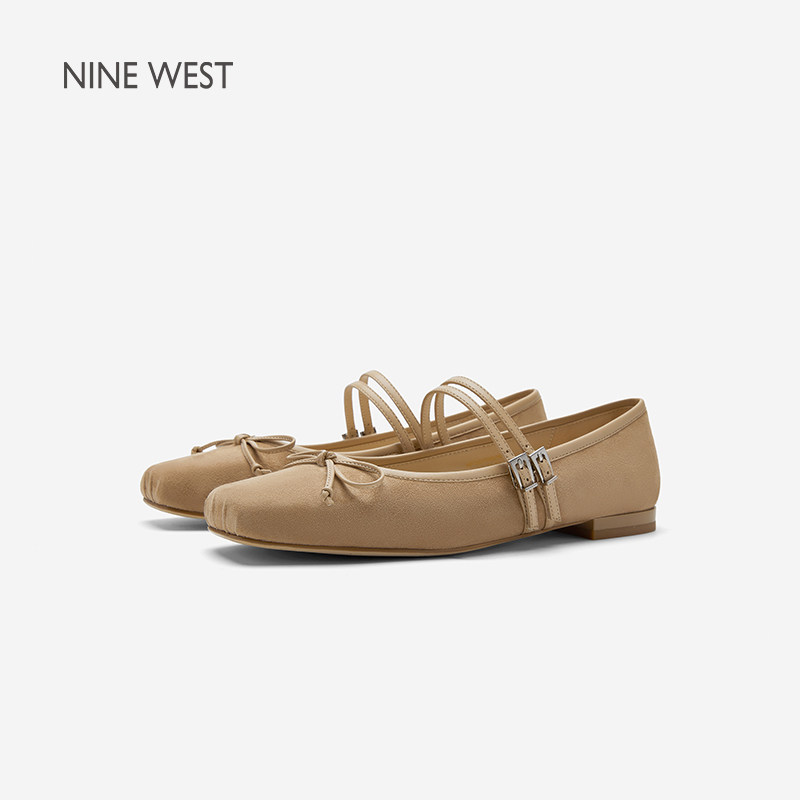 Nine West/玖熙温柔风方头蝴蝶结玛丽珍鞋女通勤双搭扣浅口单鞋