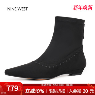 复古弹力瘦瘦靴袜靴低跟靴子 玖熙奥莱专供法式 奥莱专供Nine West