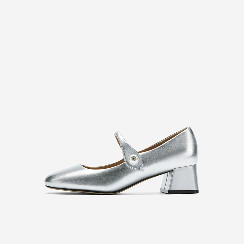 Nine West/玖熙2025年夏季新款玛丽珍鞋女圆头一字扣带中粗跟单鞋