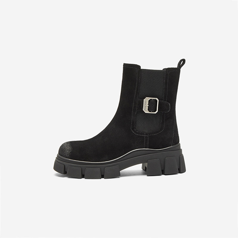 奥莱专供Nine West/玖熙2025年绒里切尔西靴女厚底增高短靴烟筒靴