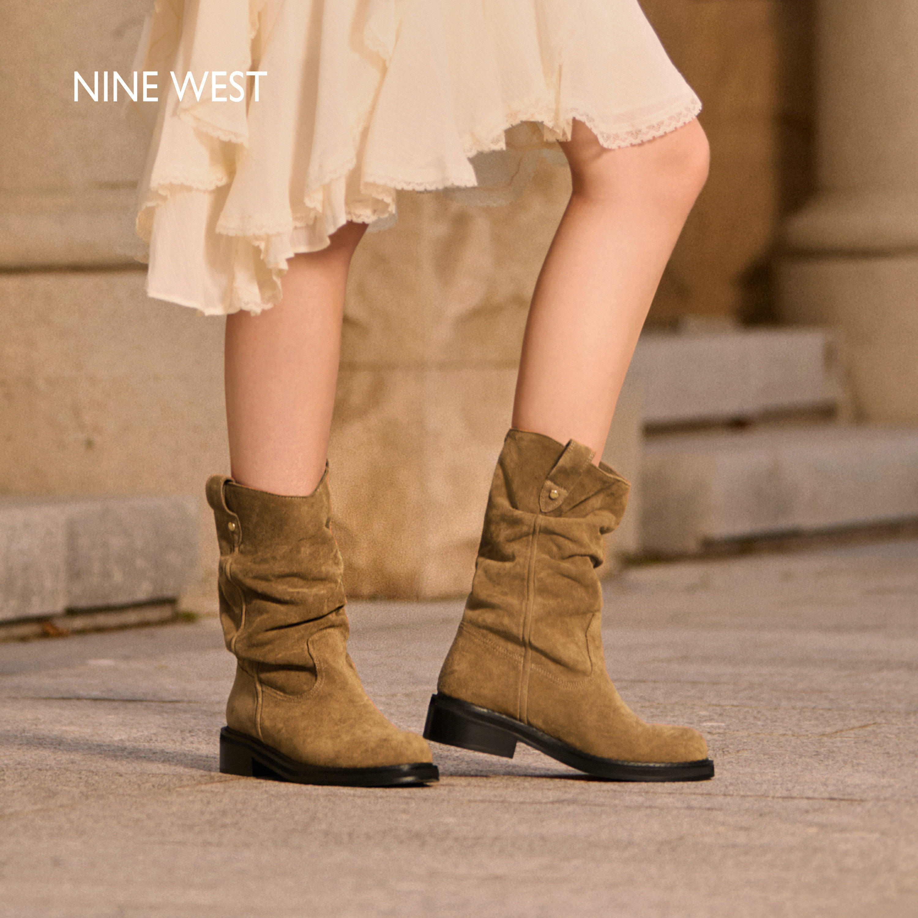 Nine West/玖熙慢时光美拉德堆堆靴女2025秋冬新款短靴西部牛仔靴,女鞋,西部靴,淘宝优惠券,粉丝福利购,淘宝优惠卷