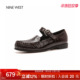 奥莱专供Nine 女一字扣平底百搭单鞋 West 玖熙复古风真皮玛丽珍鞋