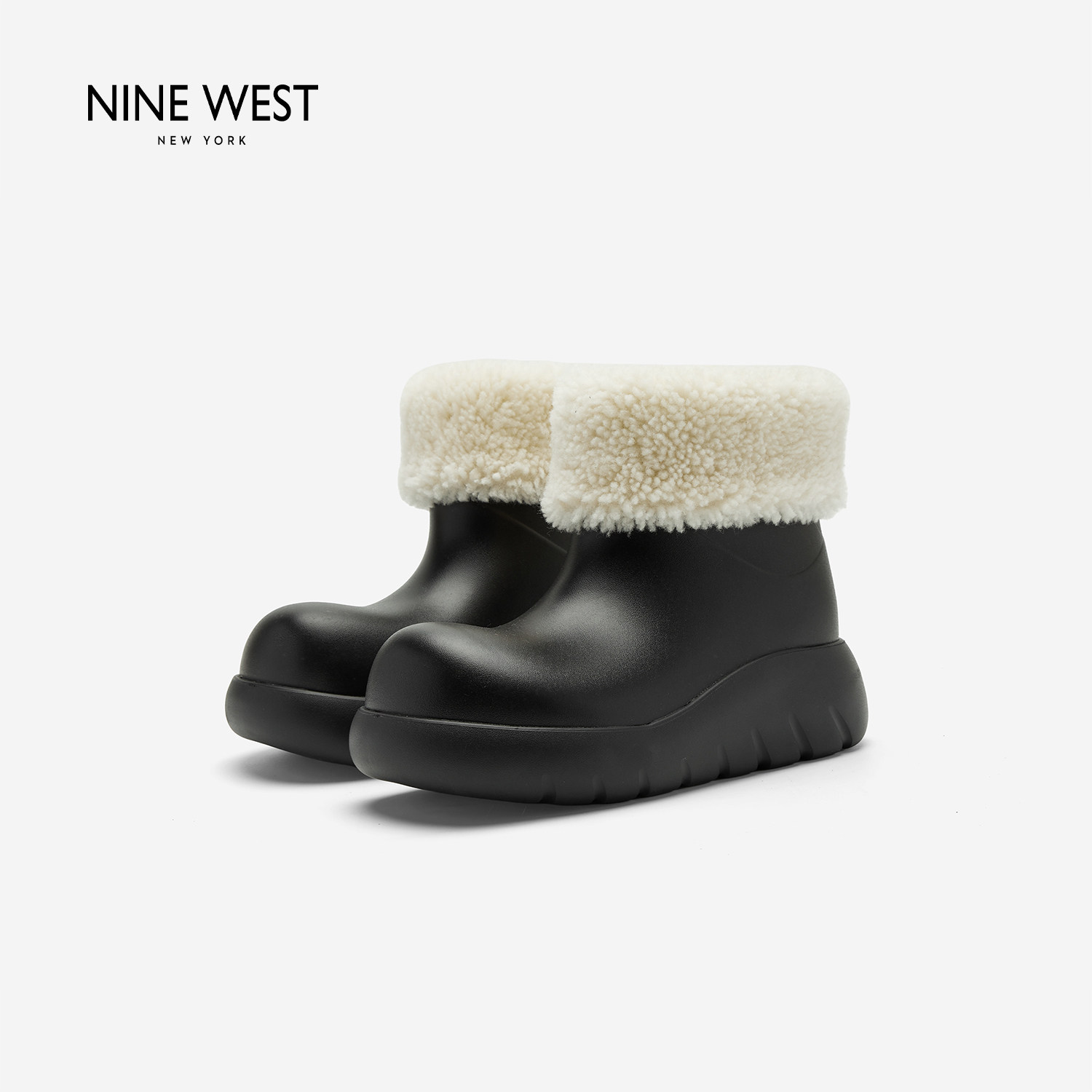 奥莱专供Nine West/玖熙可拆卸雪地靴女加绒保暖短靴百搭厚底雨靴