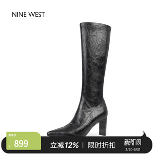 复古尖头细跟弹力靴不过膝长靴高筒靴 玖熙法式 奥莱专供Nine West