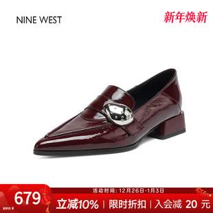 气质单鞋 奥莱专供Nine 尖头皮鞋 玖熙金属粗跟一脚蹬乐福鞋 West