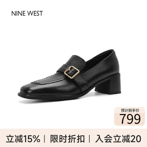 玖熙英伦复古方头粗跟女乐福鞋
