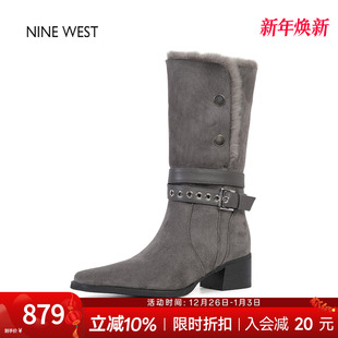 靴粗跟高筒靴不过膝长靴女 玖熙英伦风复古时装 奥莱专供Nine West