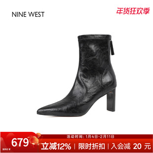 奥莱专供Nine West/玖熙尖头时装靴弹力瘦瘦靴粗跟短靴高跟短靴冬