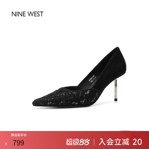 玖熙法式蕾丝尖头细高跟单鞋