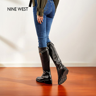 英伦风加绒棉鞋 玖熙厚底骑士长筒靴女秋冬新款 高筒长靴 West Nine