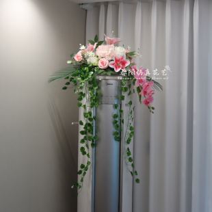 立式圆柱空调柜机顶装饰品仿真花摆件斗柜公司前台下垂桌面摆放花