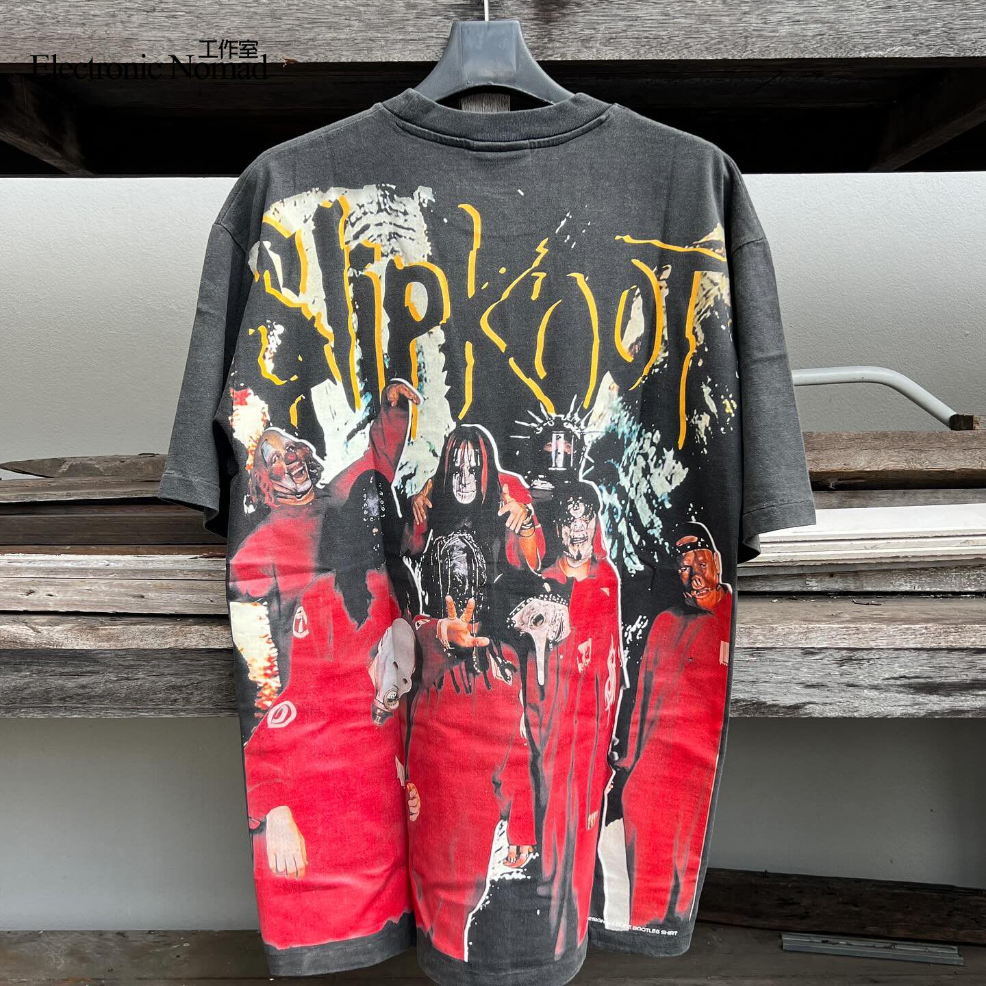 EN 워시드 마스터 SLIPKNOT SLIPKNOT 뻣뻣한 레트로 짧은 셔츠 반팔 티셔츠 다재다능한 스타일