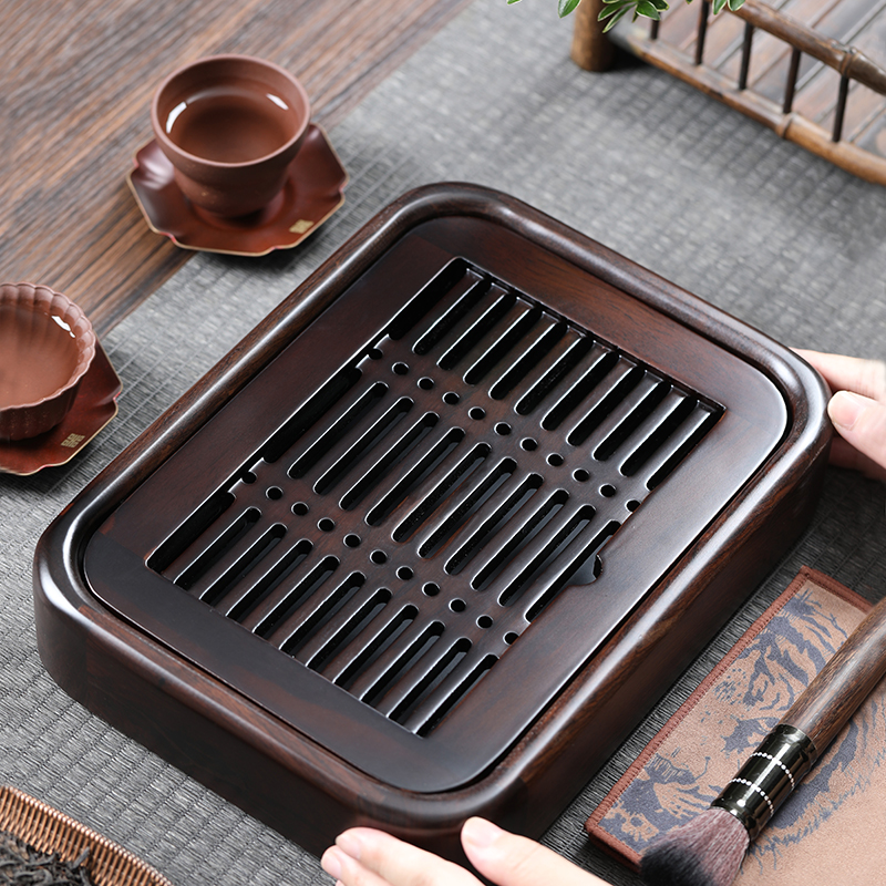 黑檀木小茶台家用干泡盘功夫茶具沥水盘竹底蓄水小茶海简约镂空盘