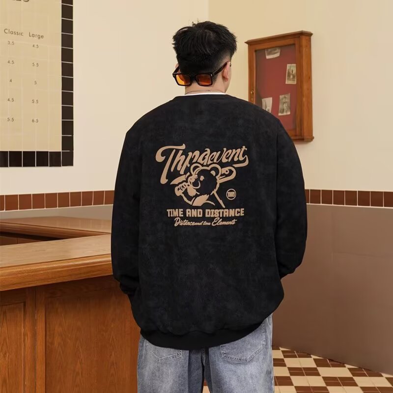 PANG哥潮牌大码男装2025秋胖子卡通印花圆领卫衣男宽松加肥加大