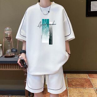 夏季 宽松ins潮一套帅气男生运动短裤 休闲套装 T恤男士 短袖 PANG哥