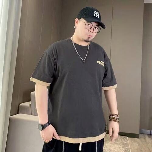 新款男士字母短袖痞帅假2件上衣