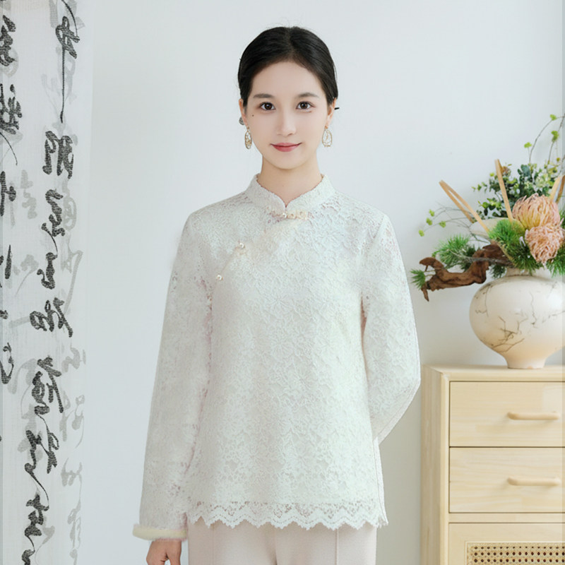 依山锦国风蕾丝内搭打底小衫衬衣上衣新中式女士冬季花边加厚,女装/女士精品,汉服上装,淘宝优惠券,粉丝福利购,淘宝优惠卷